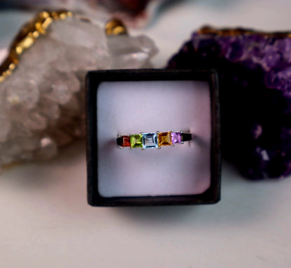 Genuine stones, Sterling Silver Step Ring Size 10