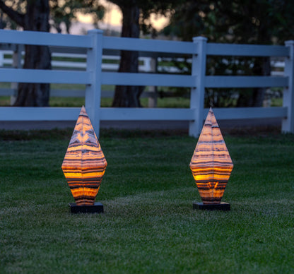 Sahara Onyx Bi-Pyramid Sculptural Lamp Pair – Natural Stone Lighting
