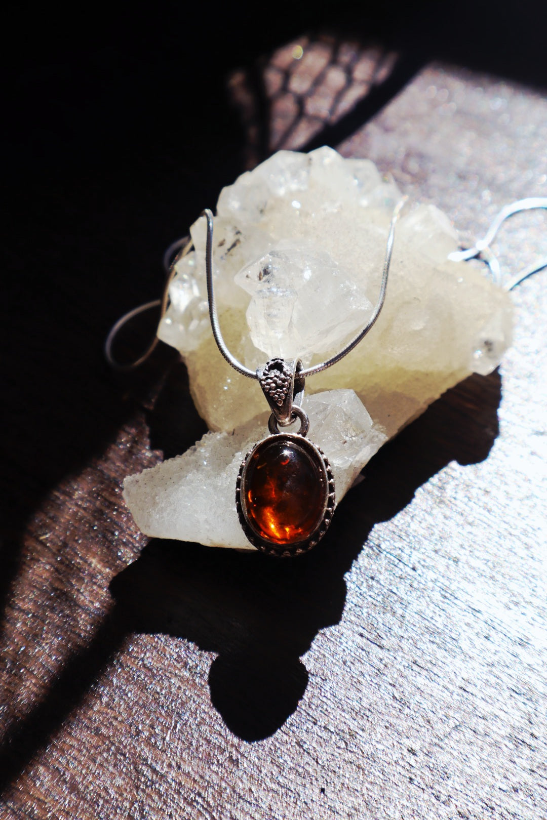 Sterling Silver Medieval Style Amber Jagged necklace