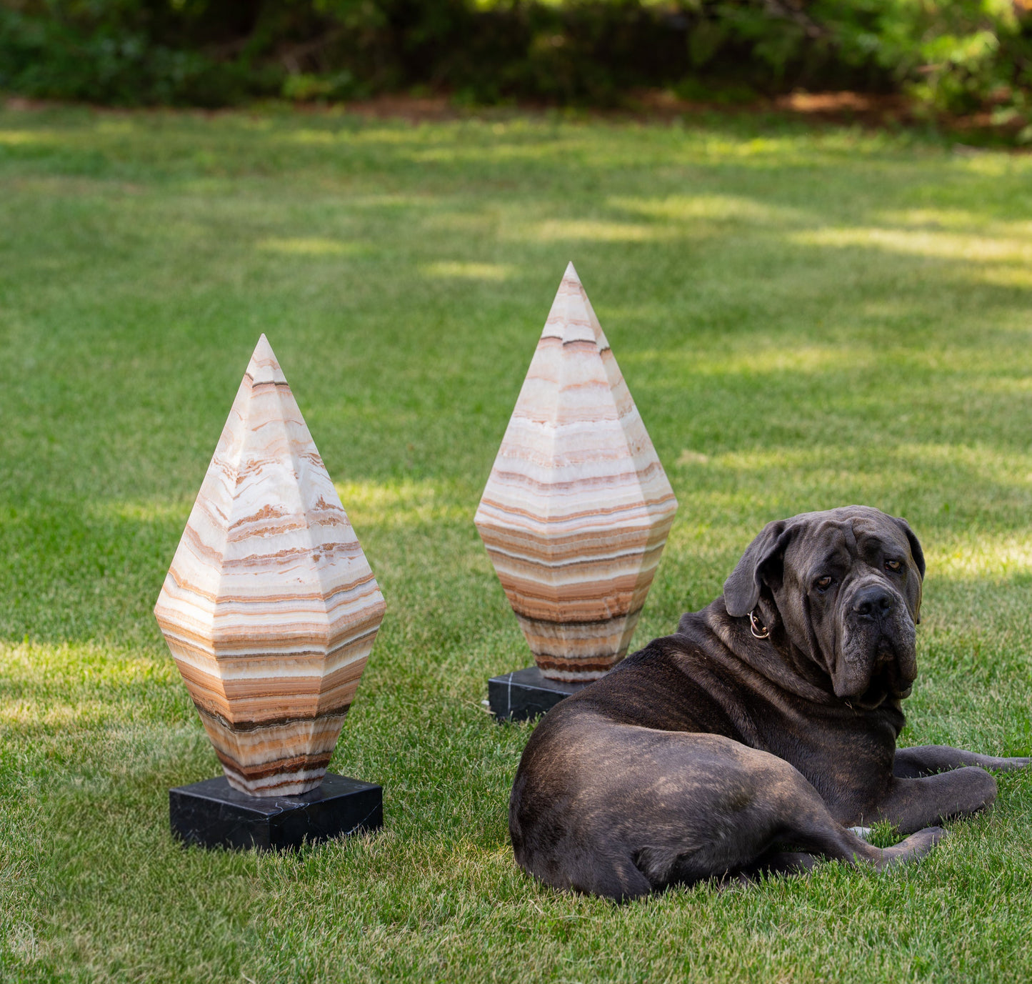 Sahara Onyx Bi-Pyramid Sculptural Lamp Pair – Natural Stone Lighting