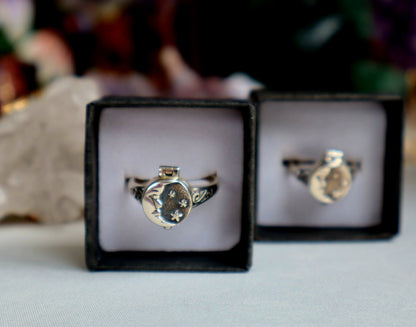 Sterling Silver Moon Star / Poison Ring