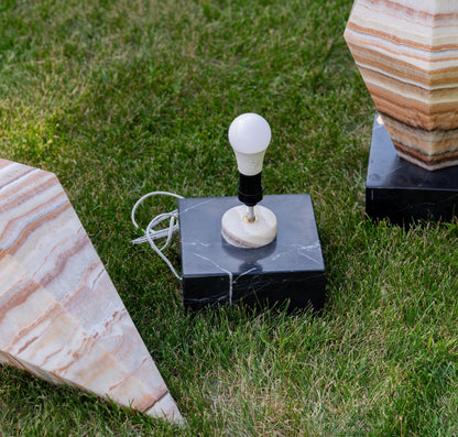 Sahara Onyx Bi-Pyramid Sculptural Lamp Pair – Natural Stone Lighting