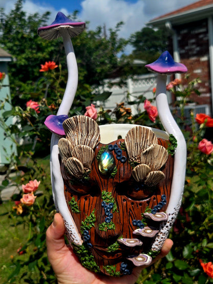 Hanging Wall Planter/ Forest Mushroom Goddess with Labradorite.