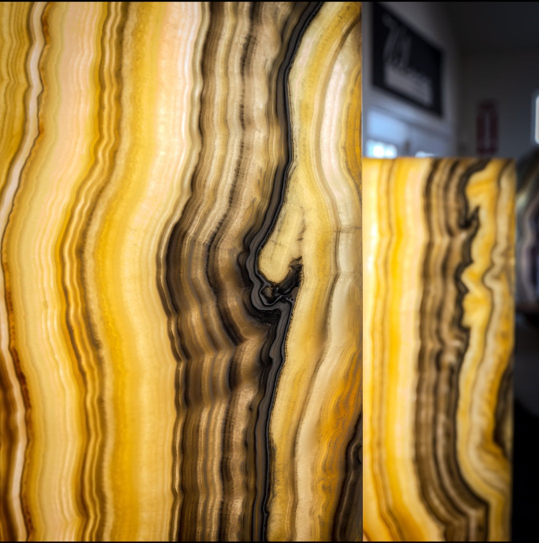 Golden Cloud Onyx Floor Lamp - Pair - Large - 63-67"H x 12-12"W - Square