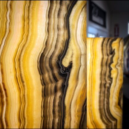 Golden Cloud Onyx Floor Lamp - Pair - Large - 63-67"H x 12-12"W - Square