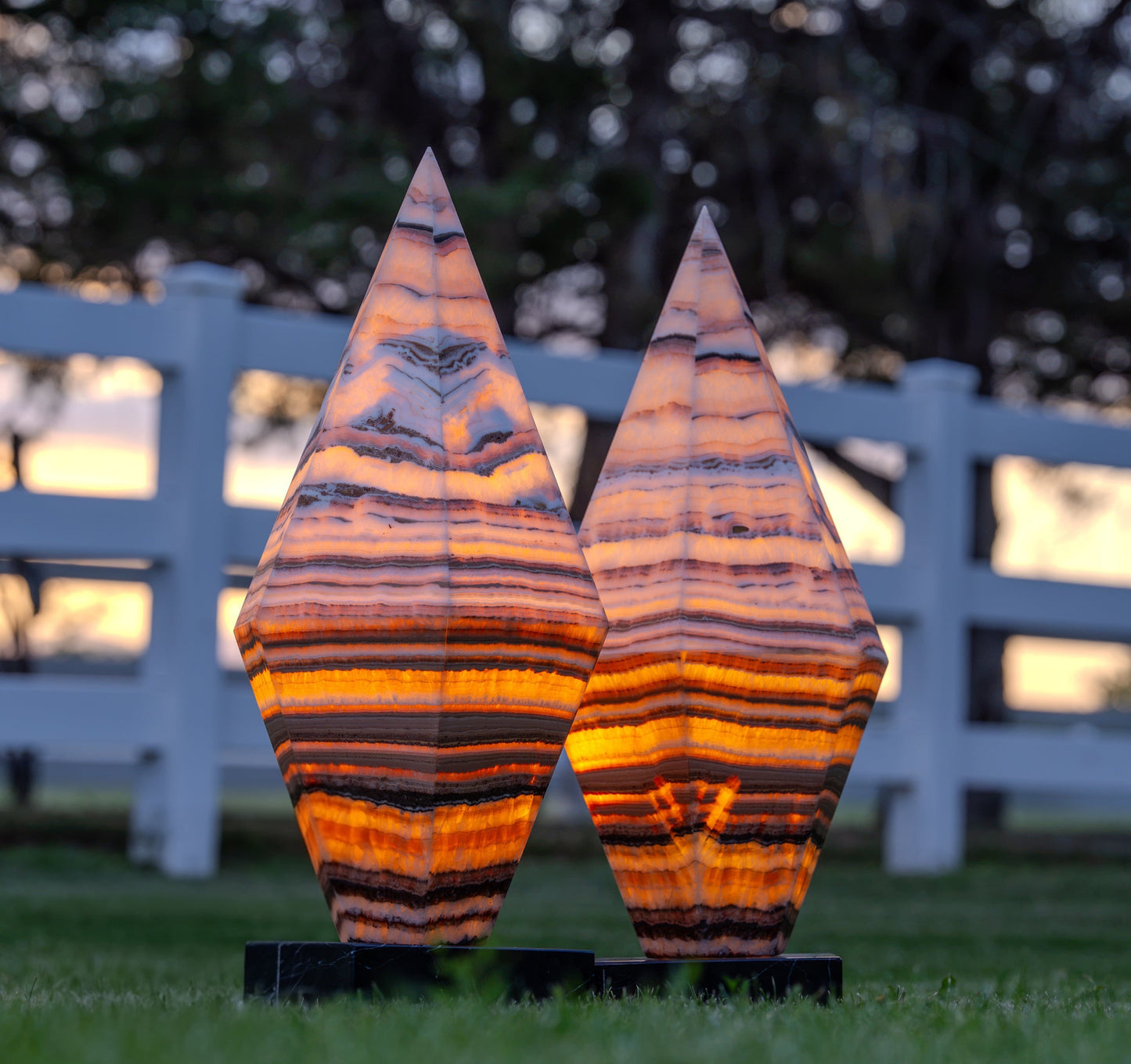 Sahara Onyx Bi-Pyramid Sculptural Lamp Pair – Natural Stone Lighting