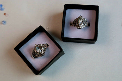 Marquise Faceted Gemstone Sterling Silver Poison Rings (pick your fave)