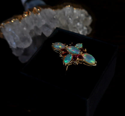18K Gold Vermiel Over Silver Opal Roselight Cascade Ring size 10