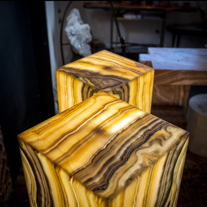 Golden Cloud Onyx Floor Lamp - Pair - Large - 63-67"H x 12-12"W - Square