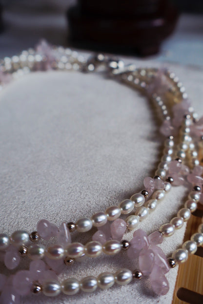 Genuine Fresh Water Pearl / Rose Quartz 925
