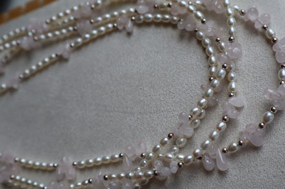 Genuine Fresh Water Pearl / Rose Quartz 925