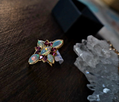 18K Gold Vermiel Over Silver Opal Roselight Cascade Ring size 10