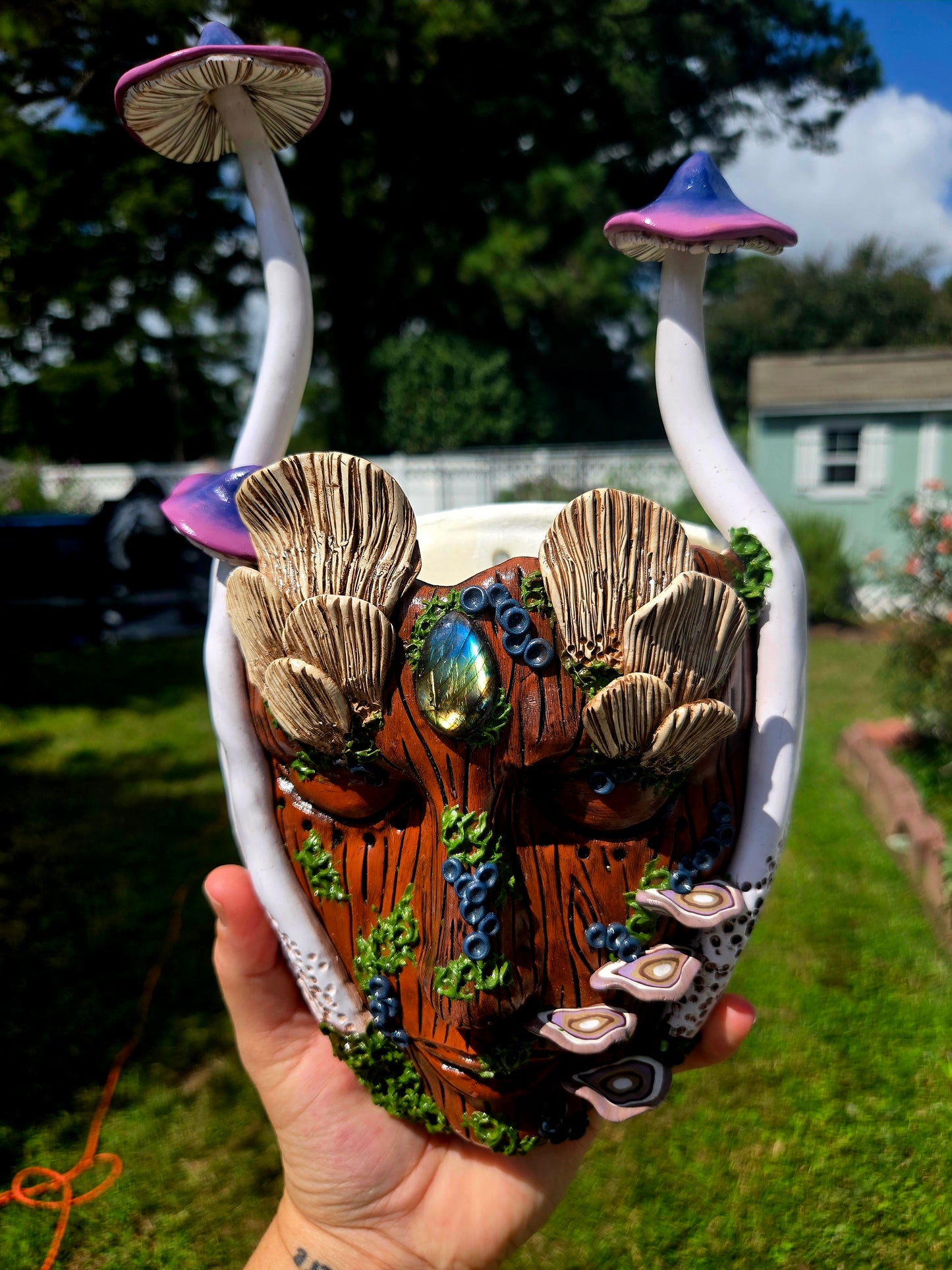 Hanging Wall Planter/ Forest Mushroom Goddess with Labradorite.