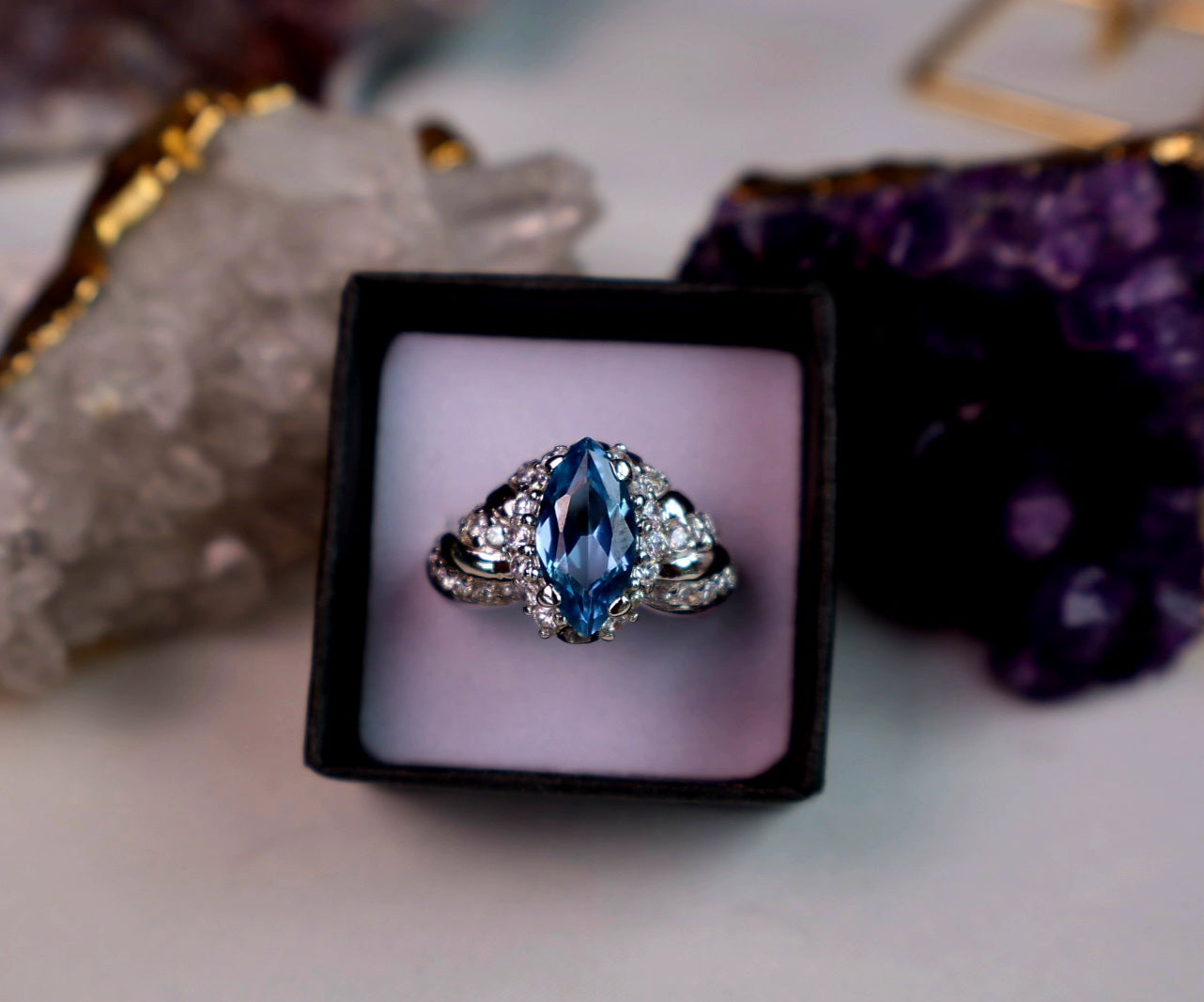 Size 8 Marquise Sapphire-Blue Cz Sterling Silver Ring