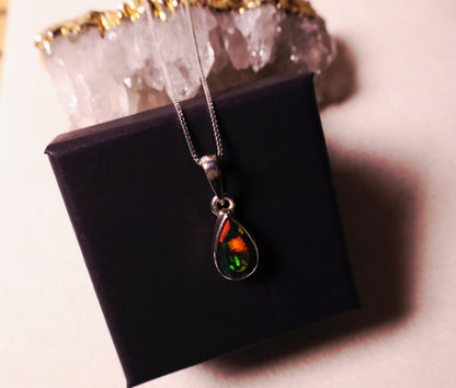 Raindrop Black Opal pendant with Adjustable chain 925 sterling.