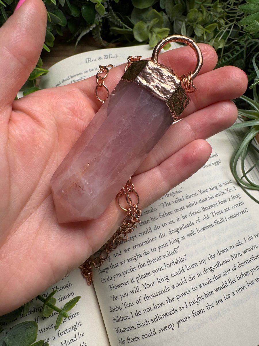 Rose Quartz Tower and Moonstone Star Statement Necklace