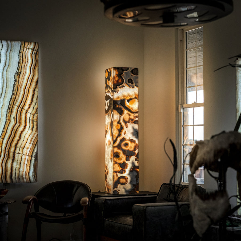 Sahara Onyx Floor Lamp - Exotic - Polished - Medium - 55"H x 12"W - Square - #3